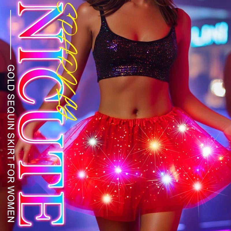 Nicute Light Up Tutu Led Layered Tulle Tutus Skirt for Women - Image 4